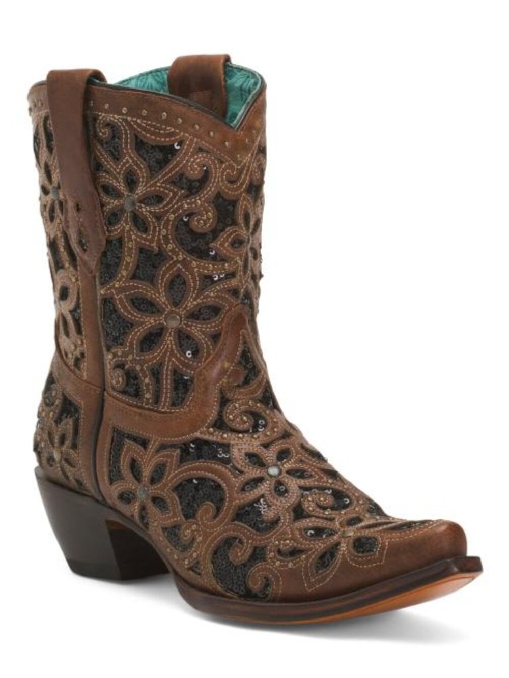 CORRAL BOOTS Made In Mexico Leather Glitter Inlay And Studs Ankle